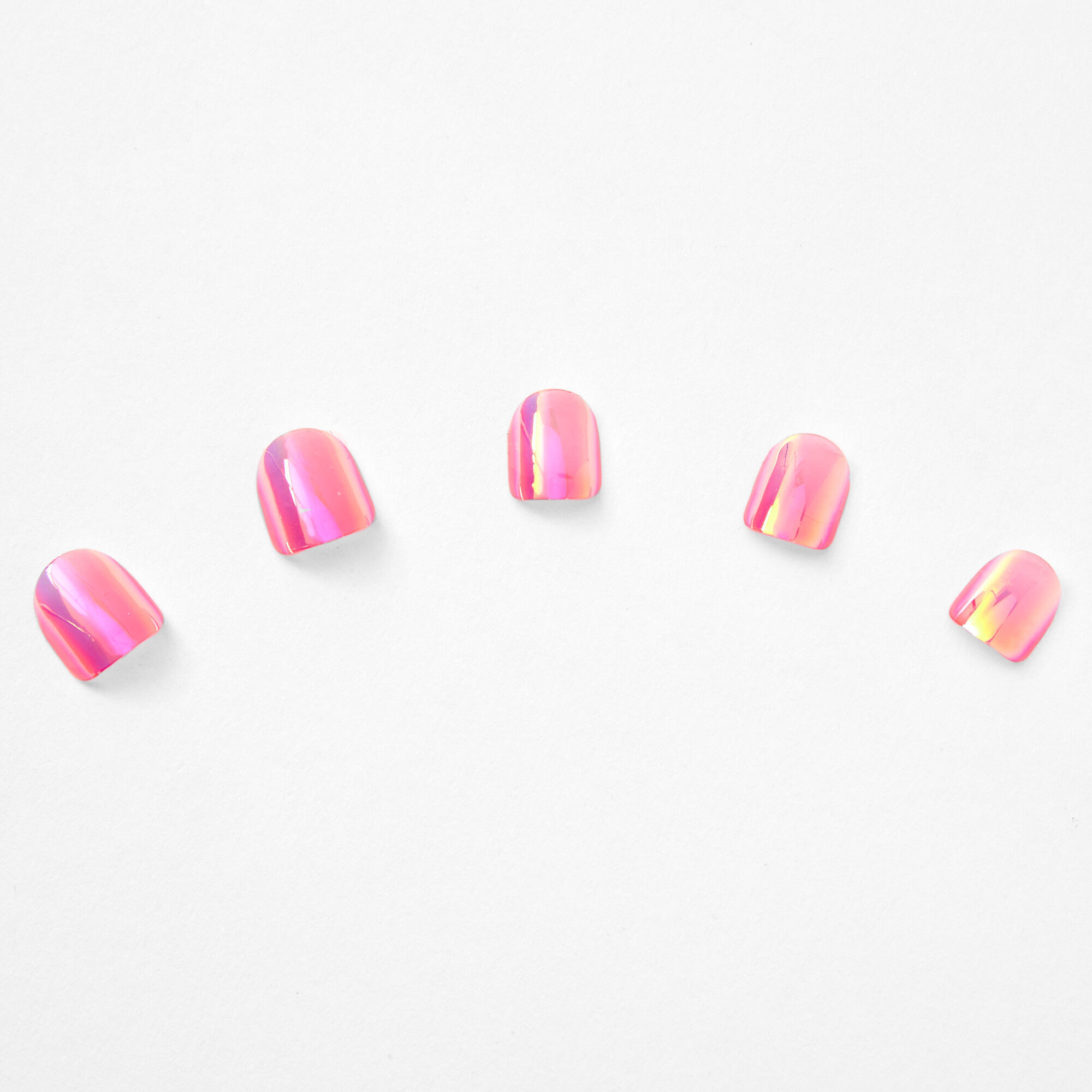 Claire's Club Holographic Square Press On Vegan Faux Nail Set - Pink, 10 Pack,
