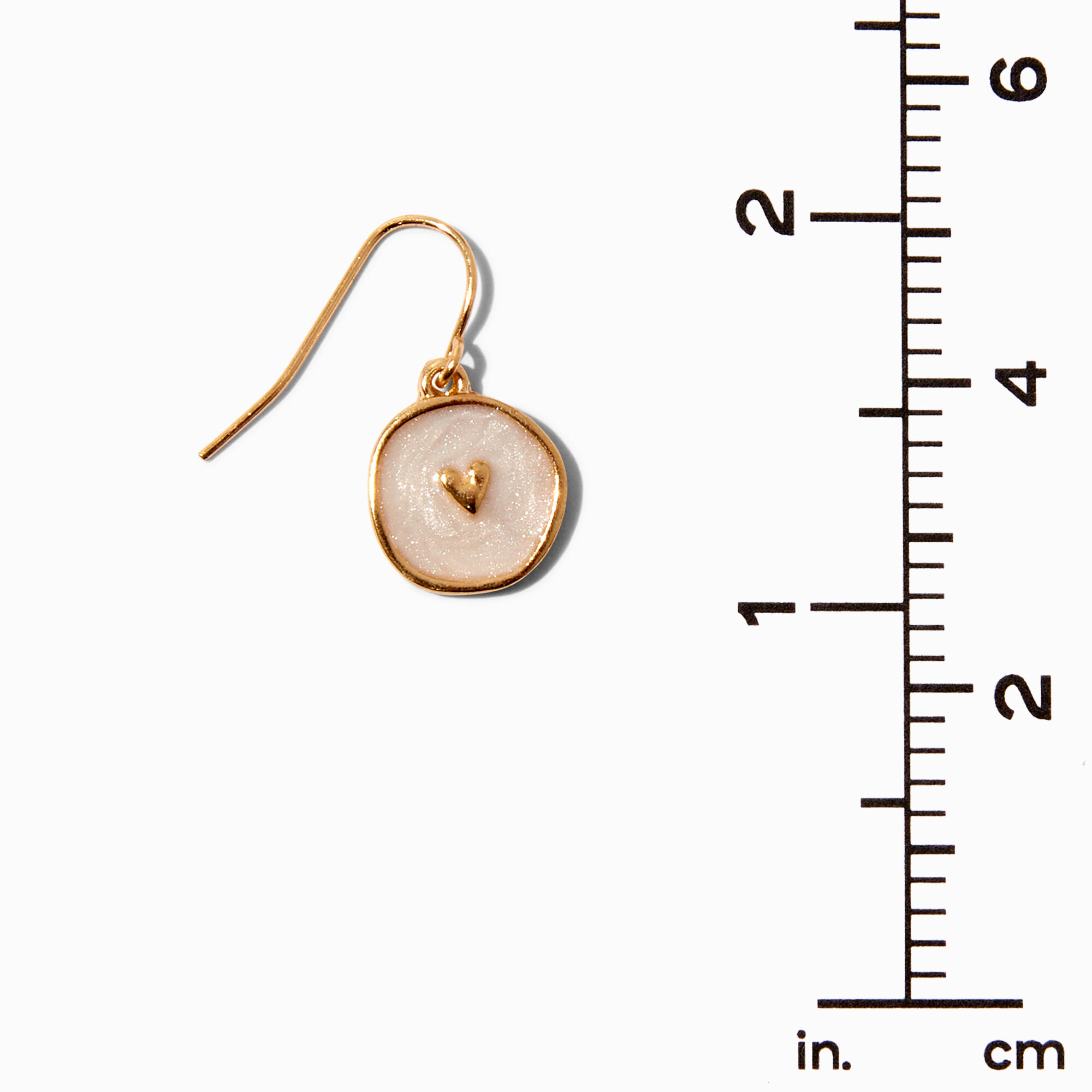 Gold Heart White Enamel 0.5" Drop Earrings,
