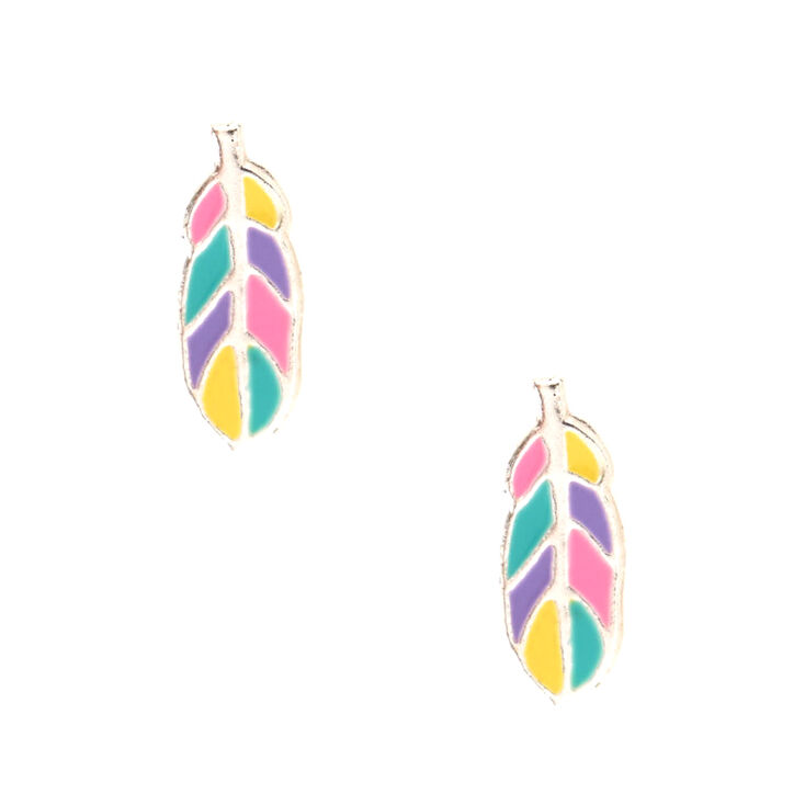 Glass feather earring rainbow