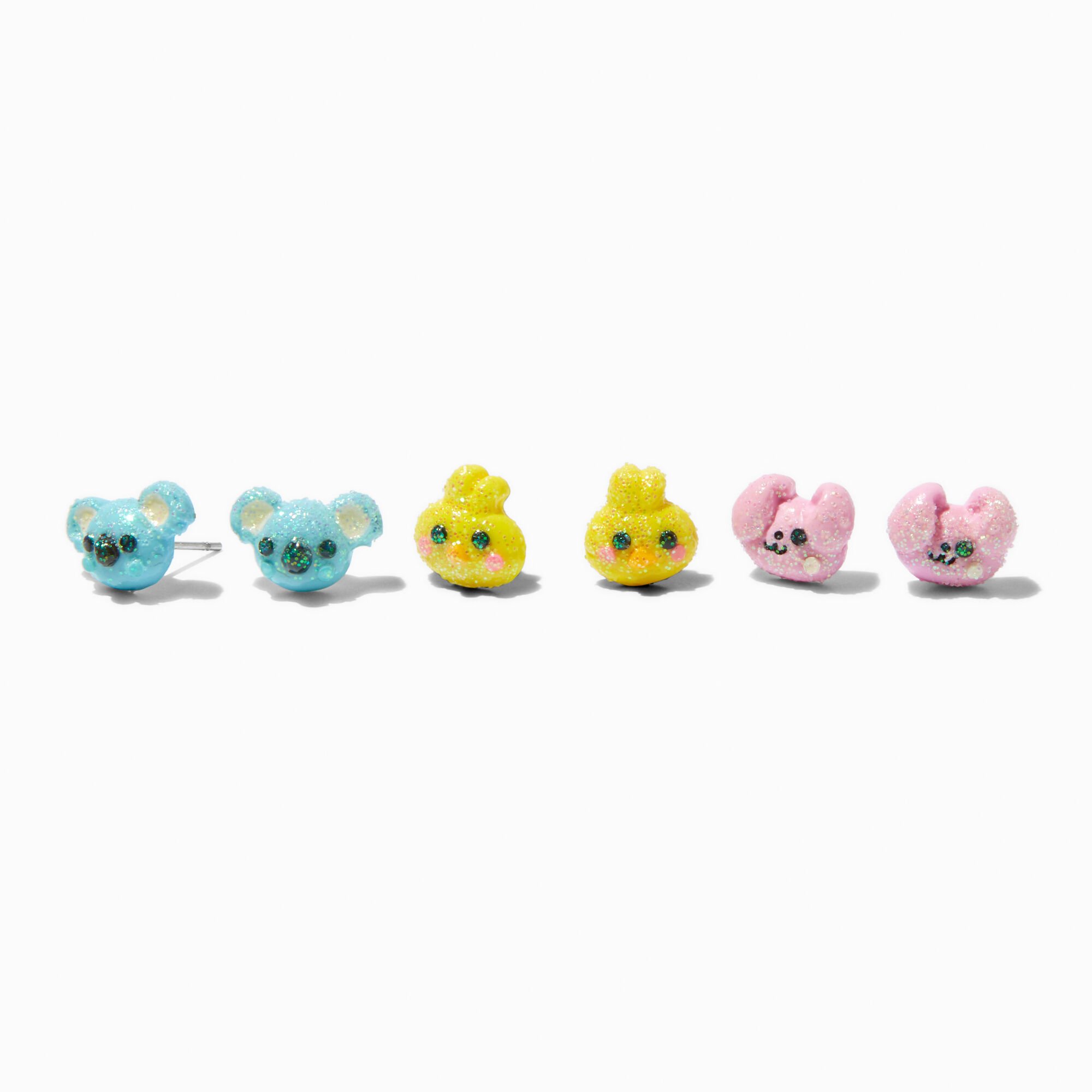View Claires Glitter Critter Fimo Clay Stud Earrings 3 Pack information