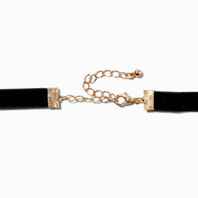 Gold-tone Puffy Heart Black Velvet Choker Necklace,