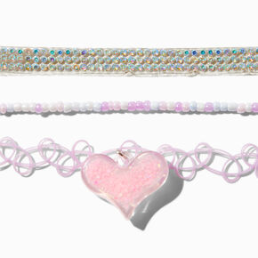Ras-de-cou c&oelig;ur rose et bande iridescente - Lot de 3,