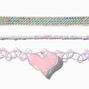 Iridescent Band &amp; Pink Heart Choker Necklaces - 3 Pack,