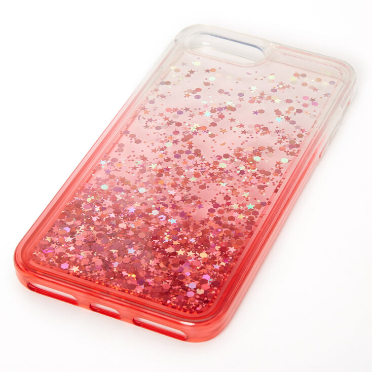Coque de portable remplie de liquide avec &eacute;toiles &agrave; paillettes rouges - Compatible avec iPhone 6/7/8 Plus,