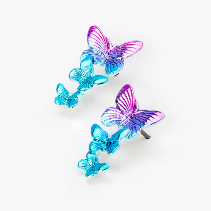 Blue Ombre 1.5&quot; Butterfly Drop Earrings,