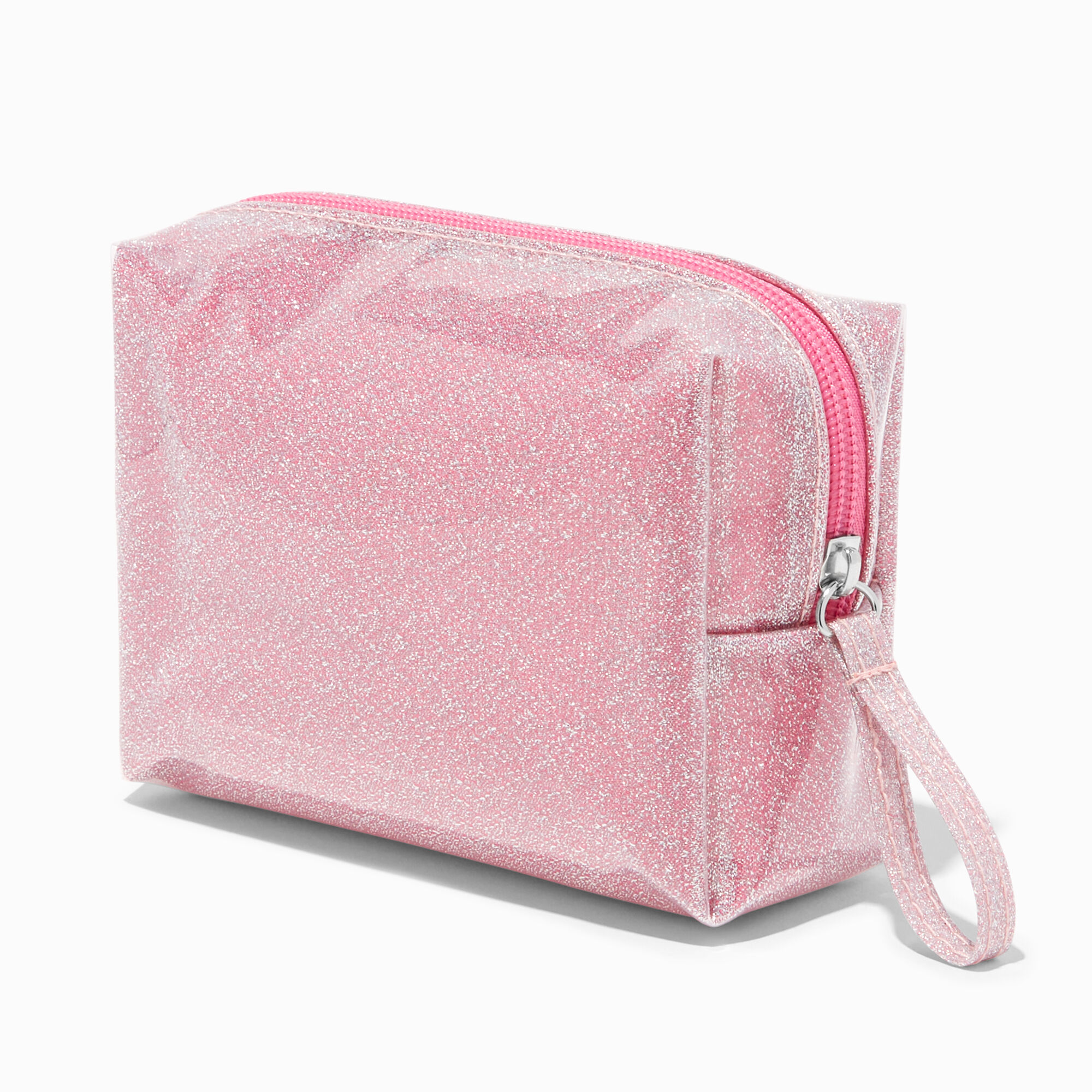 View Claires Glitter Makeup Bag Pink information