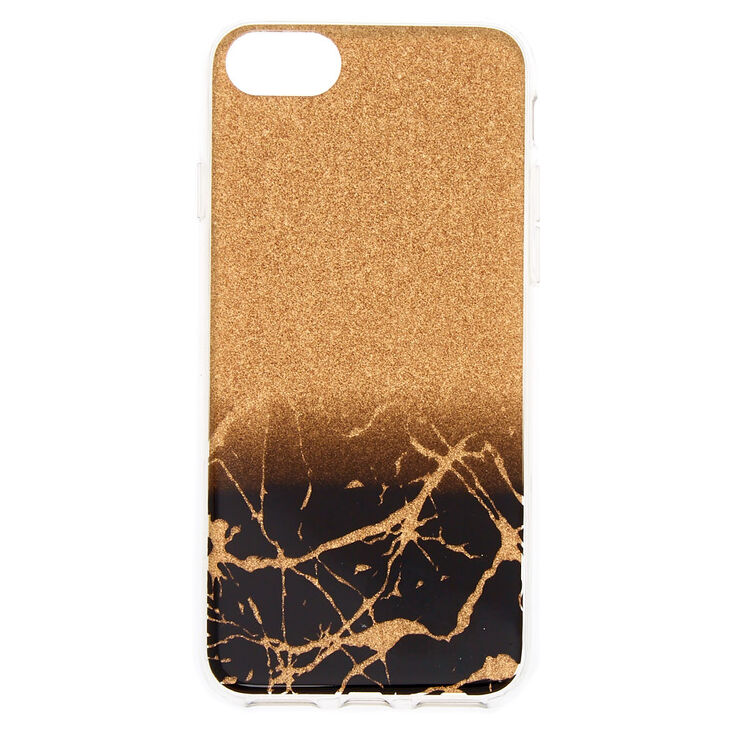 Claire's Coque de portable effet marbré craquelé noire et dorée - Compatible avec iPhone 6/7/8