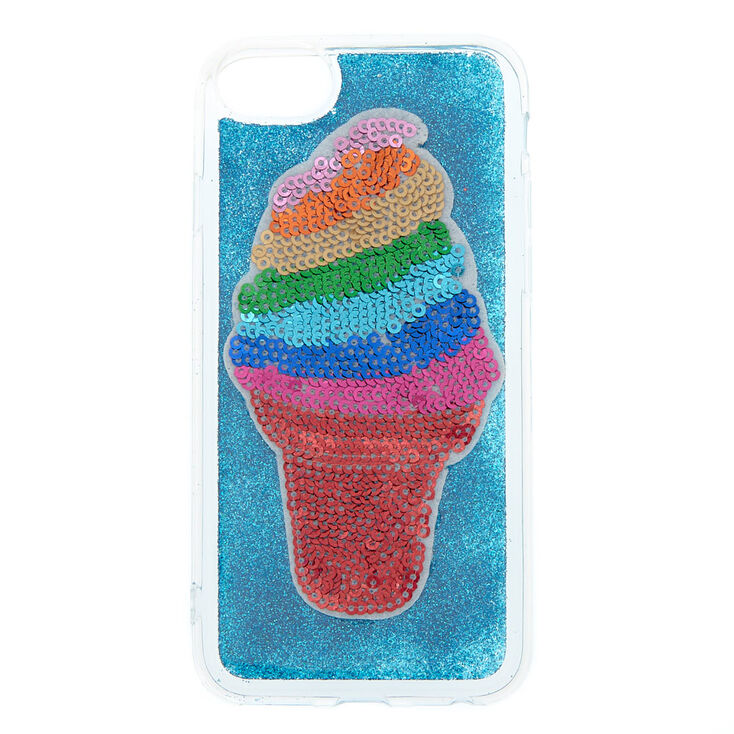 Rainbow Sequin Ice Cream Cone Phone Case - Turquoise,