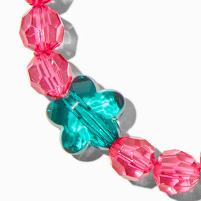 Claire&#39;s Club Teal Flower Pink Beaded Stretch Bracelet,
