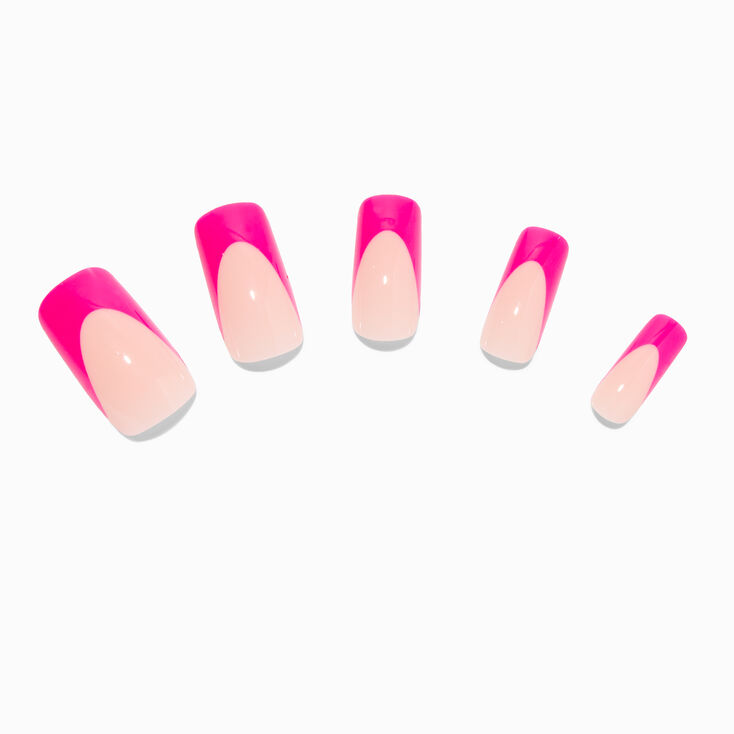 Hot Pink French Tip Long Square Vegan Faux Nail Set - 24 Pack,