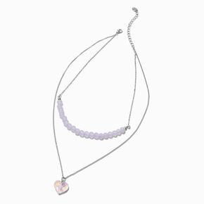 Silver-tone Purple Heart &amp; Beaded Multi Strand Necklace,