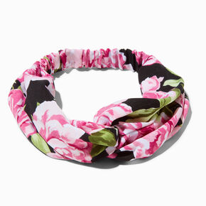 Pink &amp; Black Rose Twisted Headwrap,