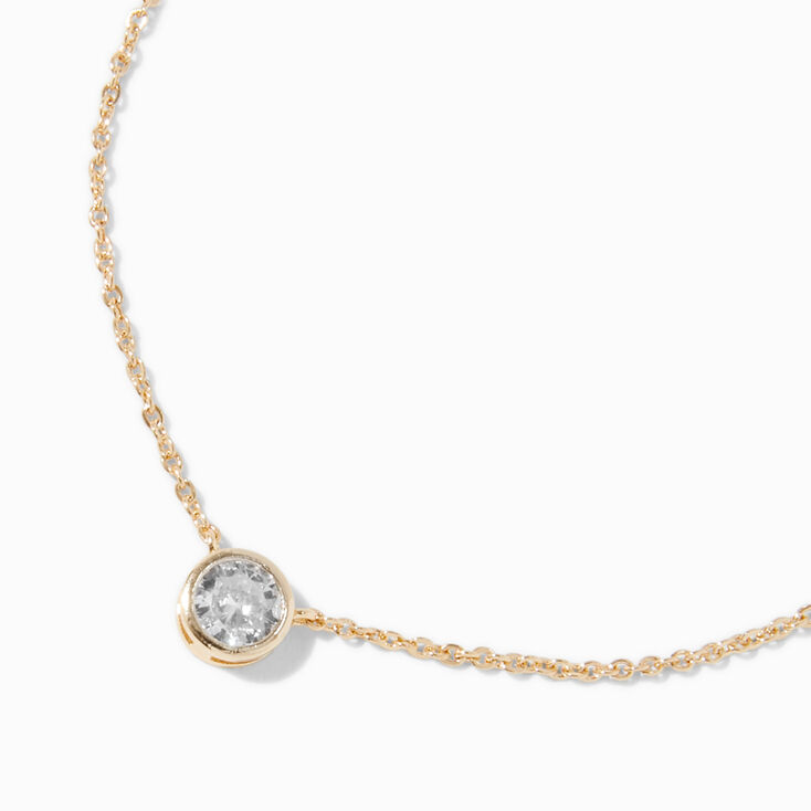 Gold-tone Cubic Zirconia Round Pendant Necklace,