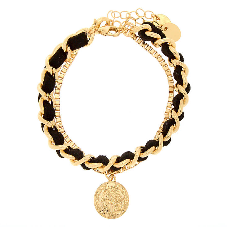 Gold Woven Coin Chain Bracelets - 2 Pack,