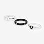 Silver &amp; Black Heart Studded Rings - 3 Pack,