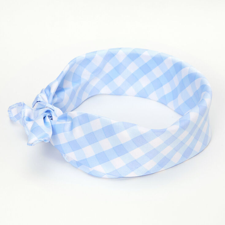 Blue Gingham Silky Bandana Headwrap,