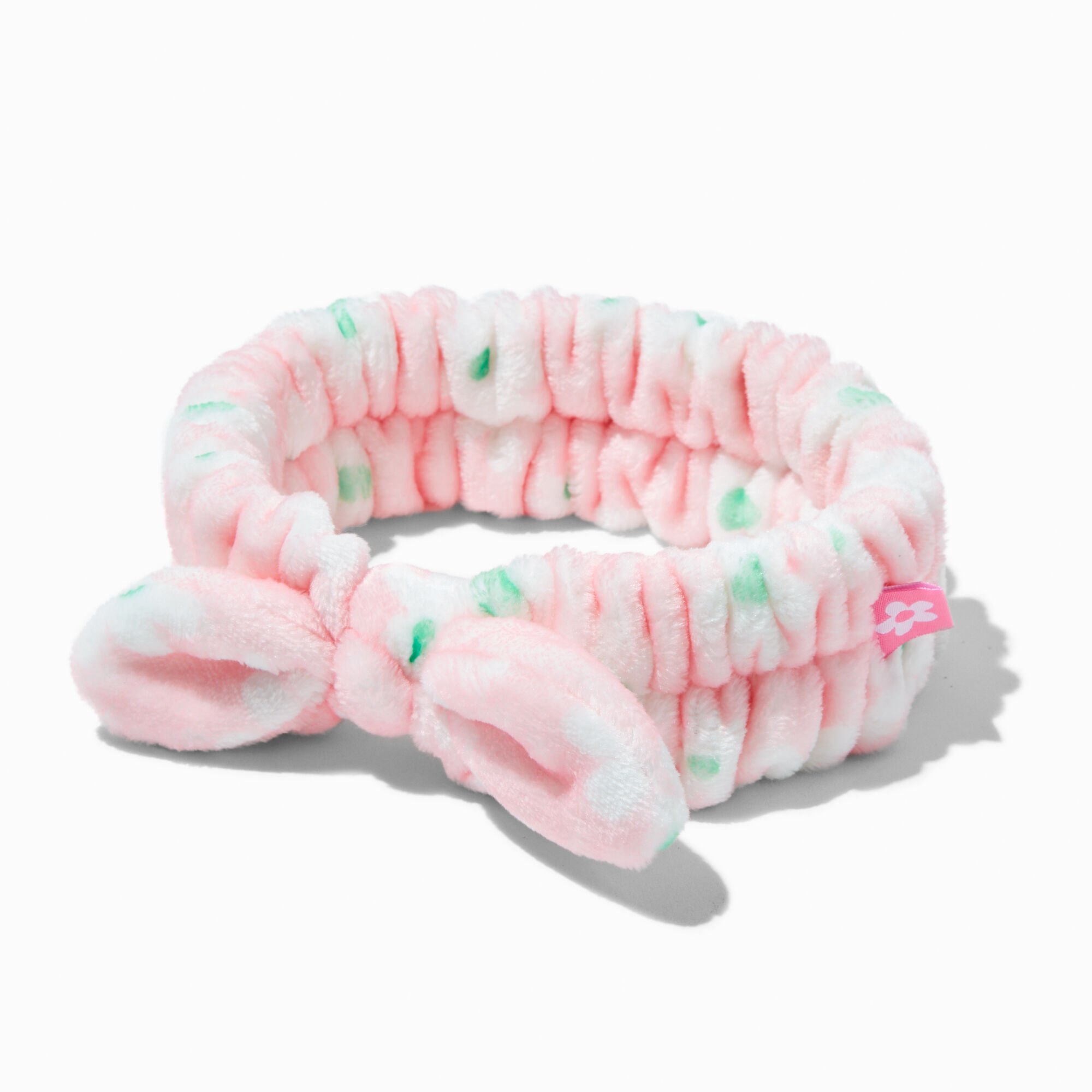 Bandeau de démaquillage à nœud en fausse fourrure marguerite rose,