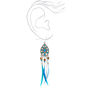 Silver 4&quot; Boho Feather Drop Earrings - Blue,
