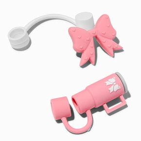 Pink Bow &amp; Cup Straw Covers - 2 Pack,