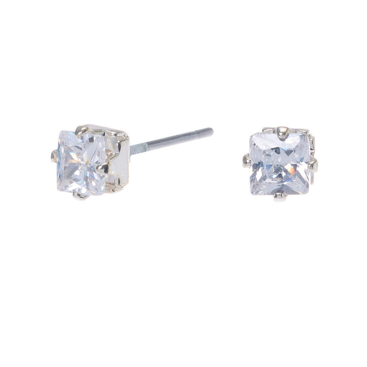 Silver-tone Cubic Zirconia 4MM Square Stud Earrings | Claire's