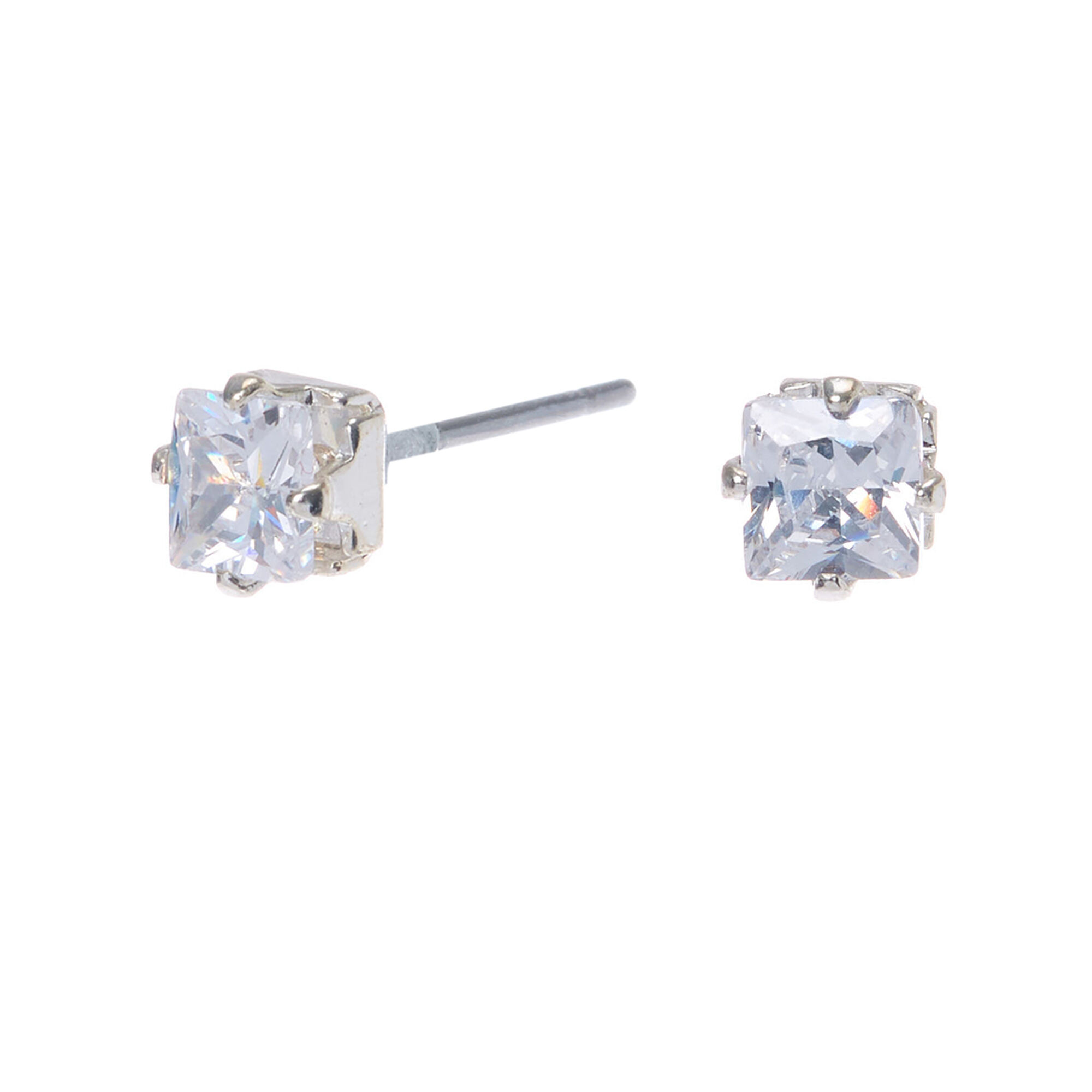 View Claires Tone Cubic Zirconia 4MM Square Stud Earrings Silver information