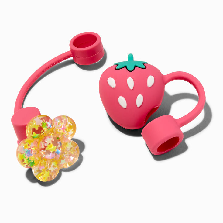 Strawberry &amp; Yellow Flower Straw Covers - 2 Pack,