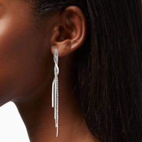 Silver-tone Herringbone Twist 4&quot; Linear Drop Earrings,