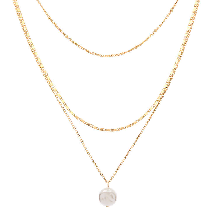 Gold Flat Pearl Multi Strand Necklace | Claire's US