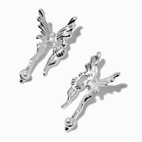 Silver-tone Drippy Butterfly Stud Earrings,