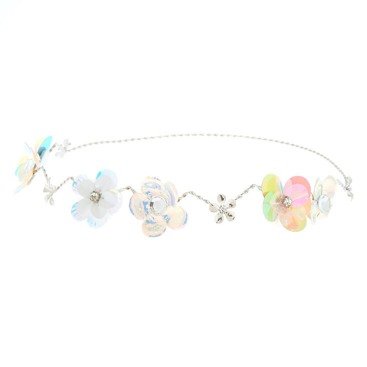 Holographic Mermaid Flower Crown Headwrap - Silver,
