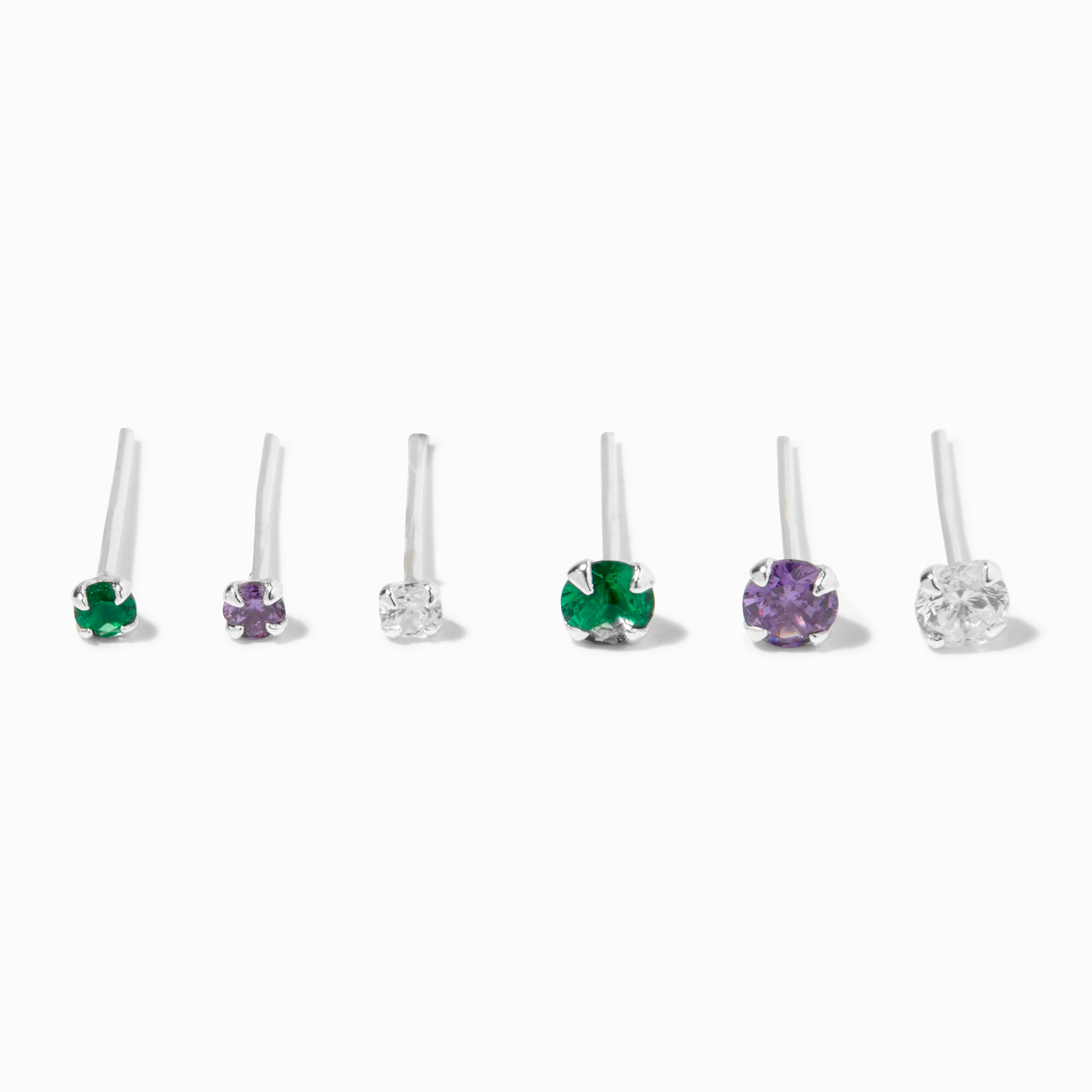 View Claires 22G Jewel Tone Cubic Zirconia Nose Stud Set 6 Pack Silver information