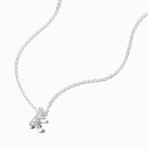 Silver-tone Cursive Lowercase Initial Pendant Necklace - K,