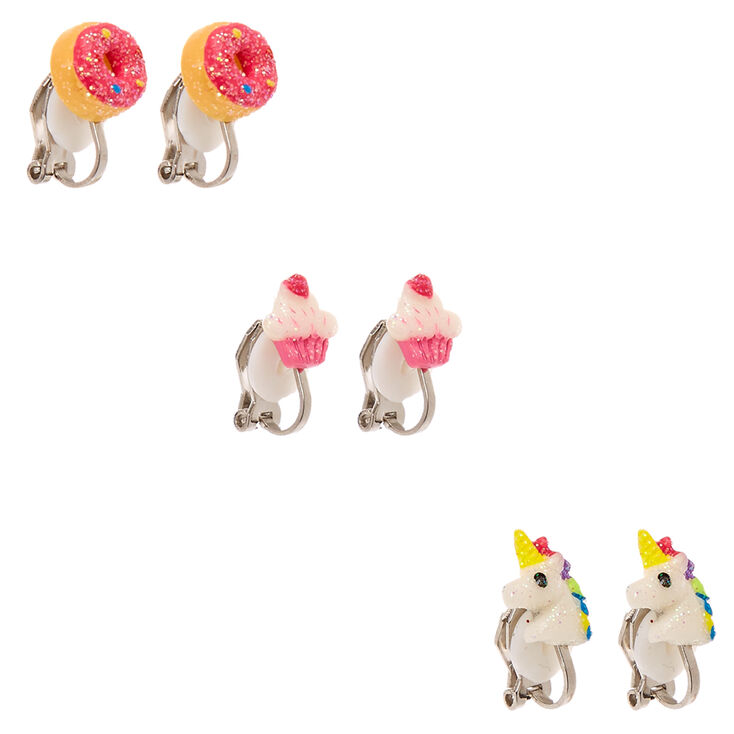 Glitter Sweet Unicorn Clip On Stud Earrings - 3 Pack,