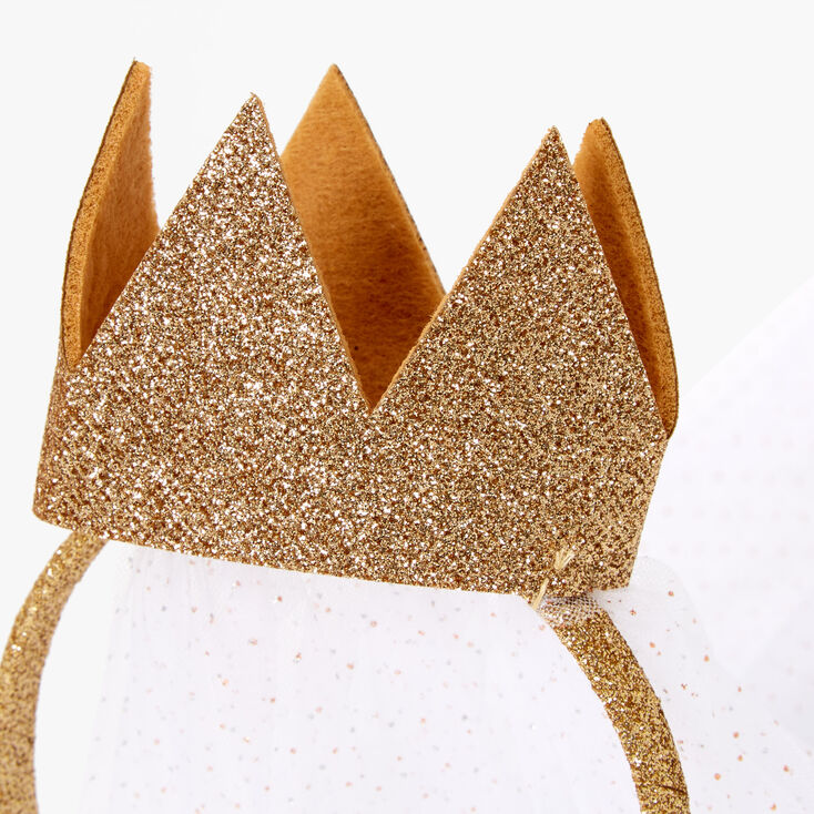 Claire&#39;s Club Gold Glitter Nativity Crown Tulle Headband,