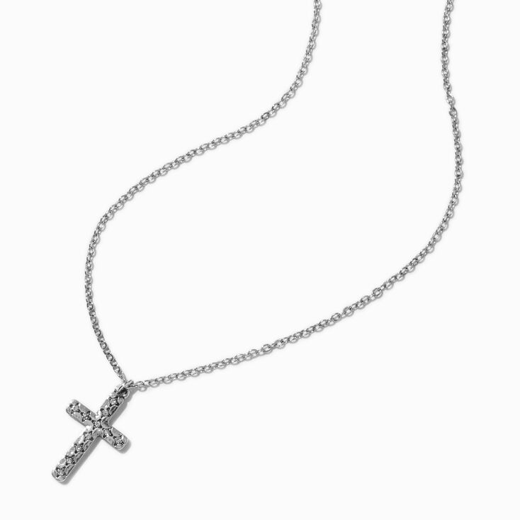 Silver-tone Pav&eacute; Cross Pendant Necklace,