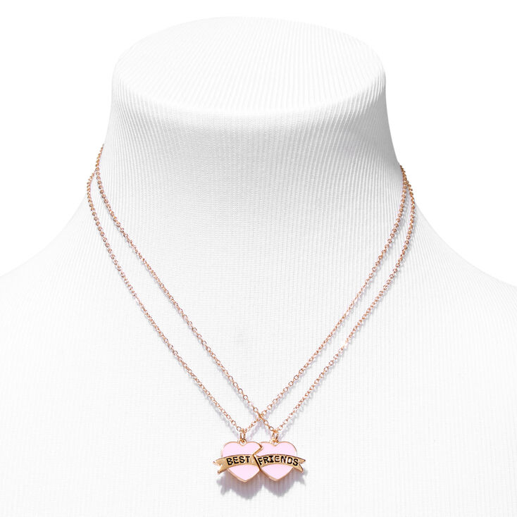 Claire's Best Friends Heart Banner Pendant Necklaces (2 Pack) | Pink