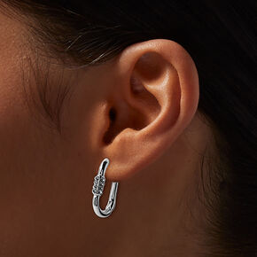 Silver-tone Pav&eacute; Crystal Carabiner Hoop Earrings,