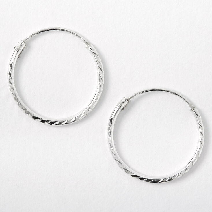 Sterling Silver 16MM Textured Hoop Earrings,