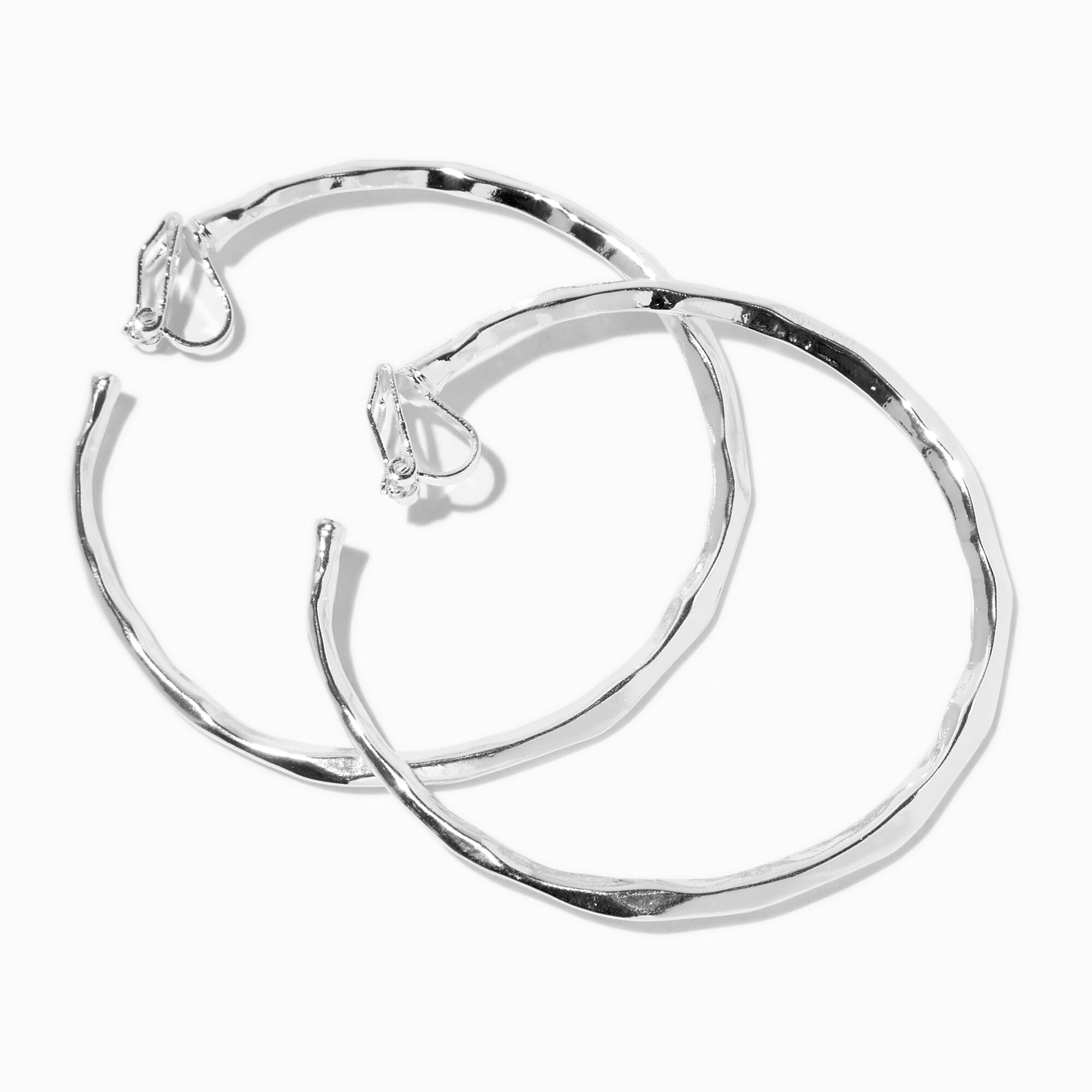 View Claires Tone 60MM Molten ClipOn Hoop Earrings Silver information