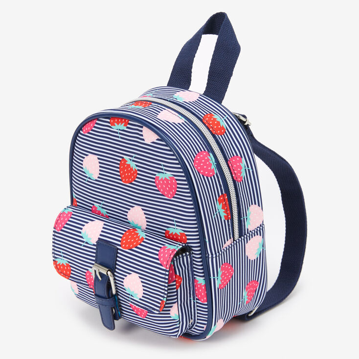 Claire&#39;s Club Blue Striped Strawberry Mini Backpack,