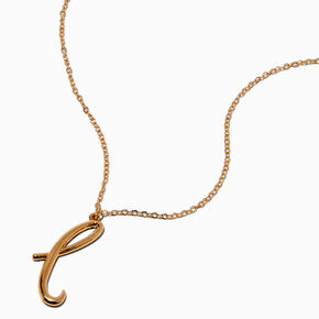 Gold-tone Curly Script Initial Pendant Necklace - L,