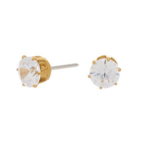 Gold Titanium Cubic Zirconia 5MM Round Stud Earrings,