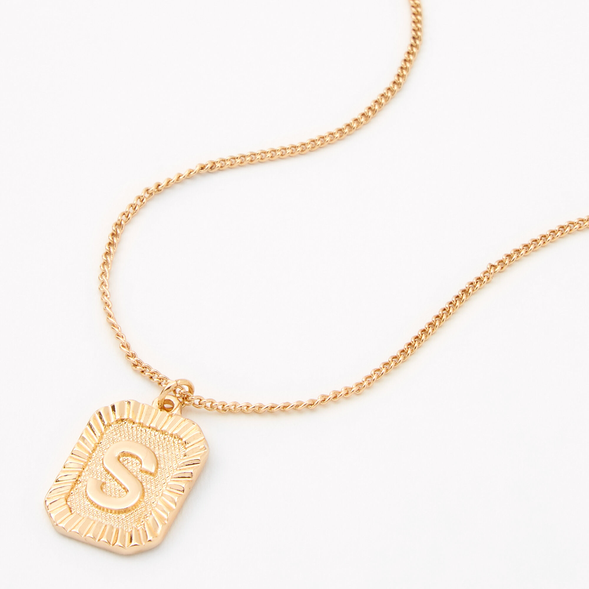 Gold Rectangle Medallion Initial Pendant Necklace S