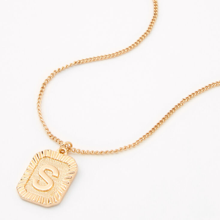 Gold Rectangle Medallion Initial Pendant Necklace - S,