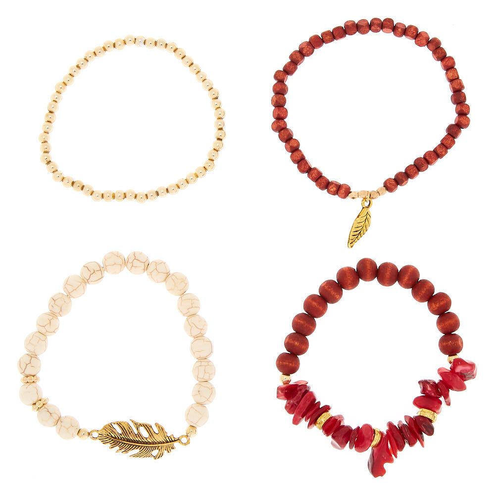 Desert Bead Stretch Bracelets - Red, 4 Pack,