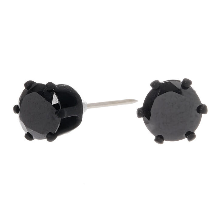 Black Cubic Zirconia 7MM Round Stud Earrings,