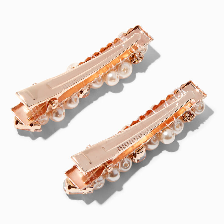 Rose Gold-tone Pearl Cluster Hair Barrettes - 2 Pack,
