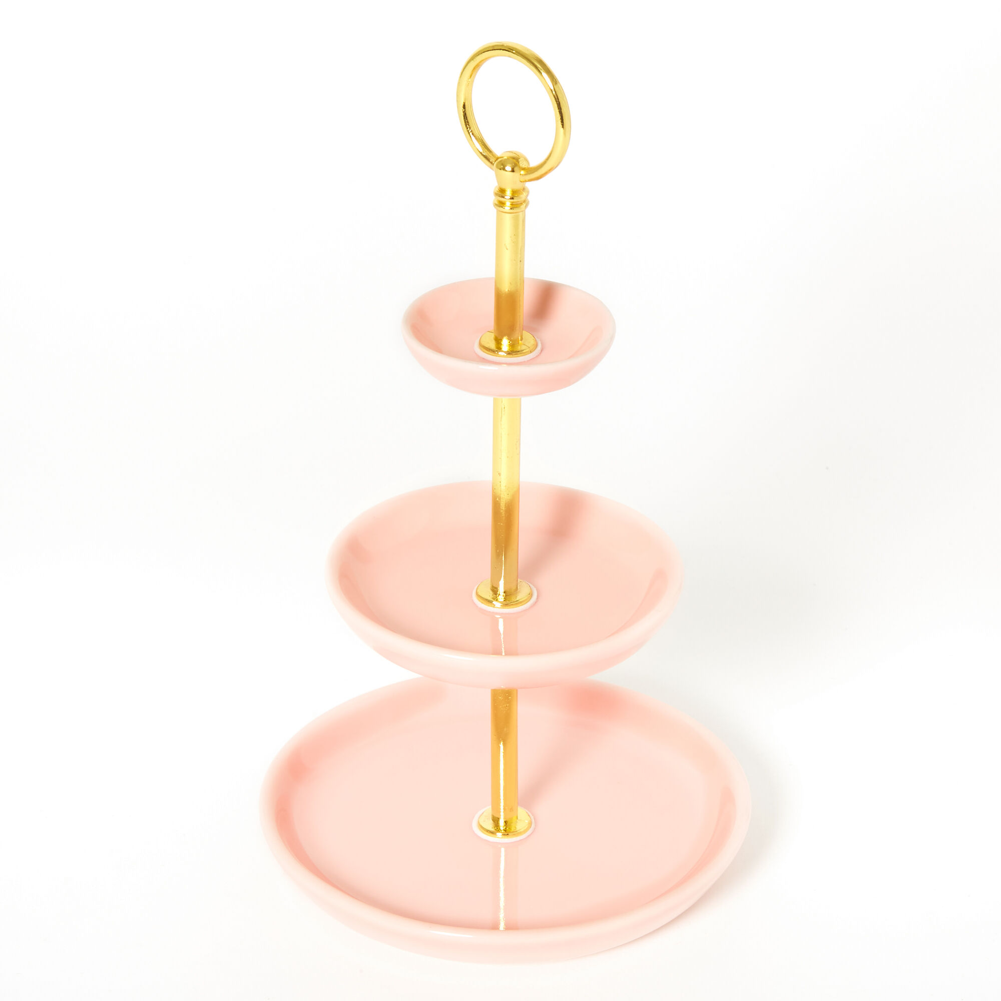 Gold Three Tier Ceramic Jewellery Holder Pink