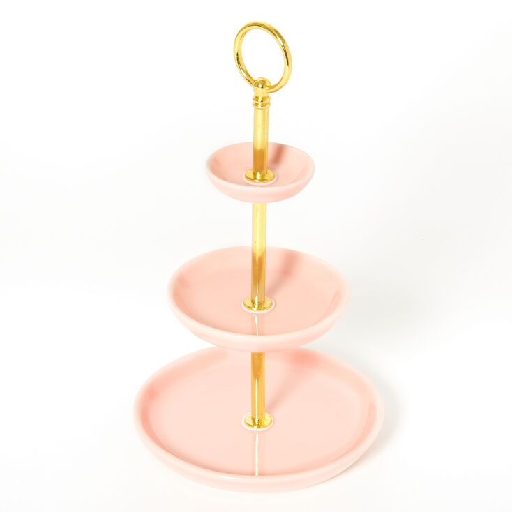 Gold Three Tier Ceramic Jewellery Holder - Pink,