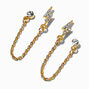 18K Gold Plated Lightning Bolt &amp; Crystal Connector Stud Earrings,